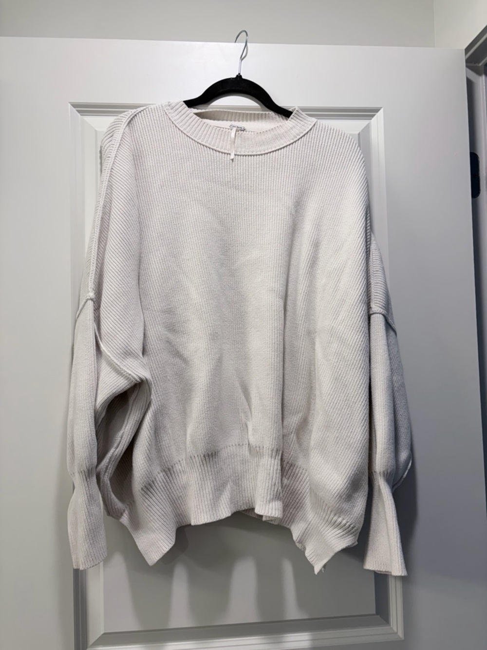 Free People Cream Oversized Crewneck Sweater